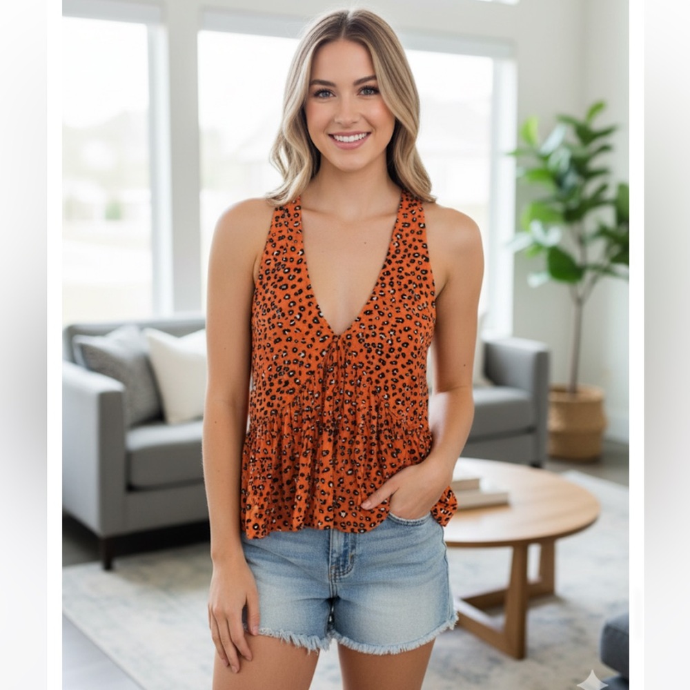 Daytrip Orange Asymmetrical Sleeveless Tank Top